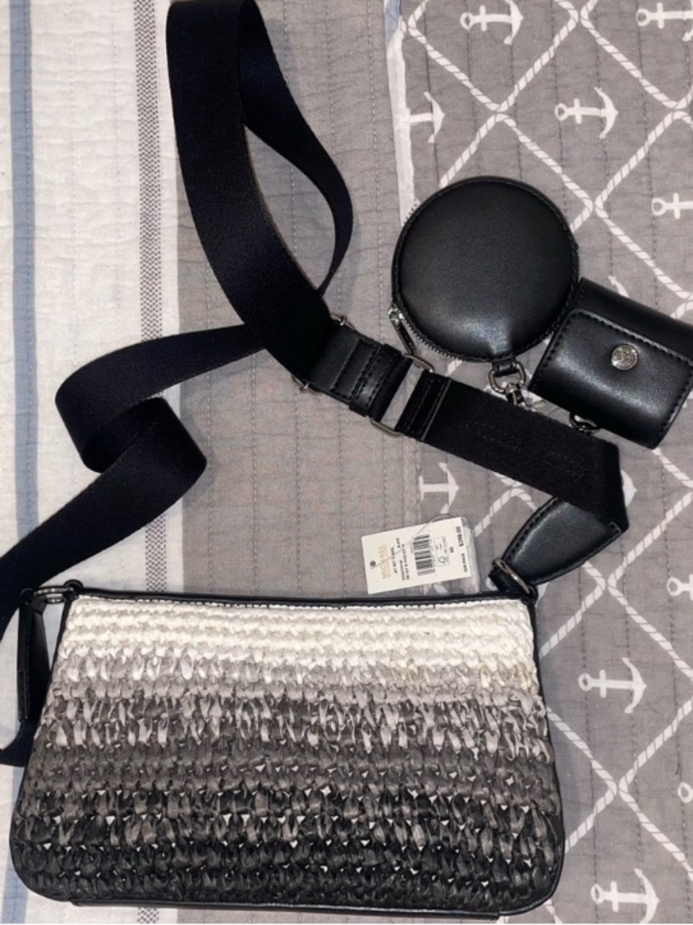 Michael Kors Ombre Woven Crossbody in Black and Silver - Picture 7 of 11